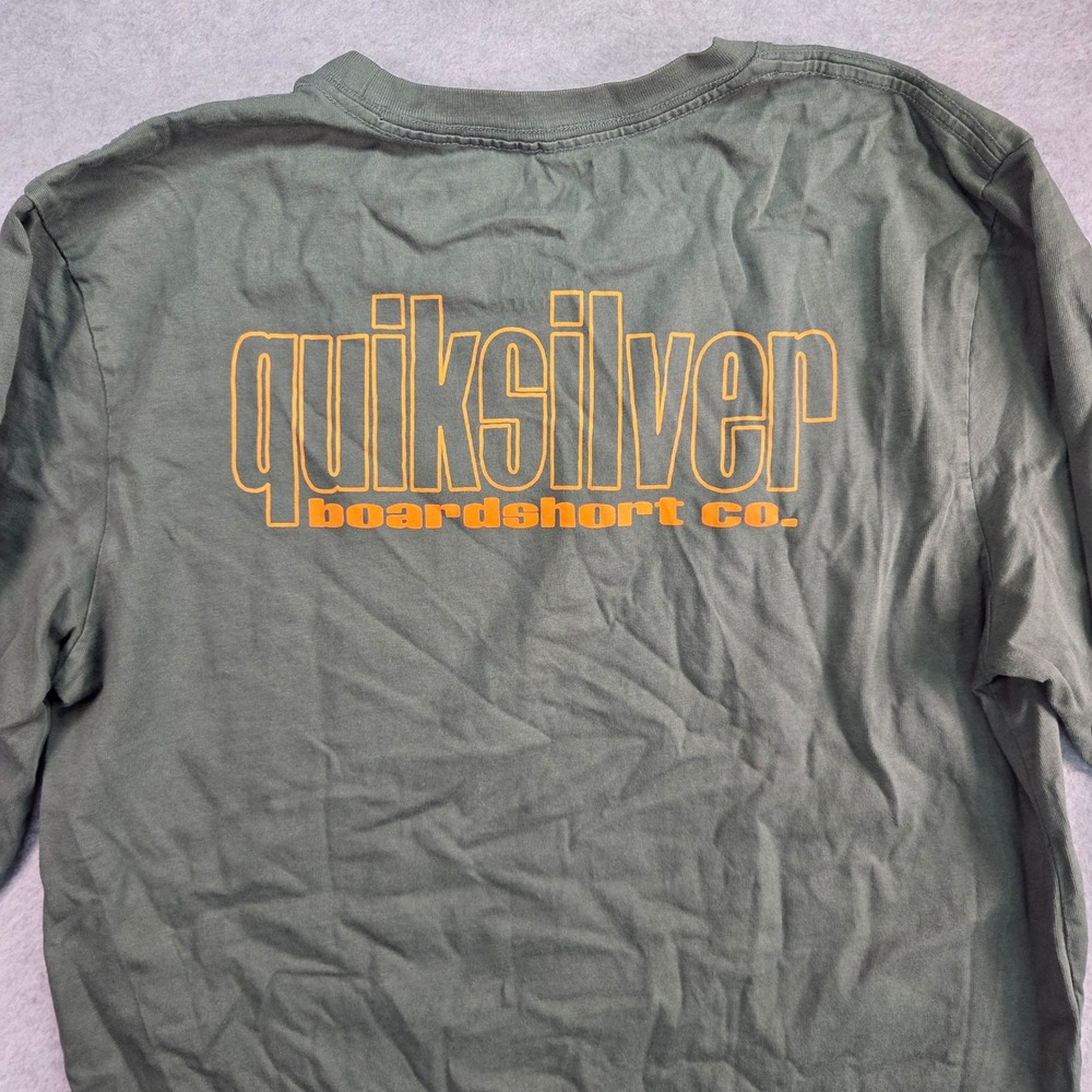 Quiksilver Long Sleeve T-Shirt Mens Medium Olive Green Orange Boardshort Co Logo